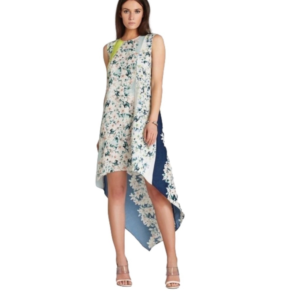 BCBG MAXAZRIA DRESS LONG GOWN BLUE FLORAL block. Helene